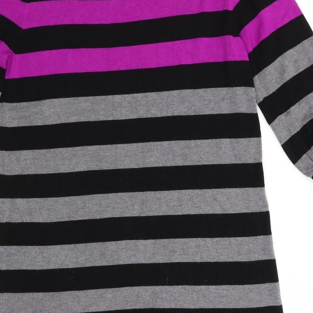 Marks and Spencer Womens Black Striped Viscose Jumper Dress  Size 12  Boat Neck  - Cerise Black Grey