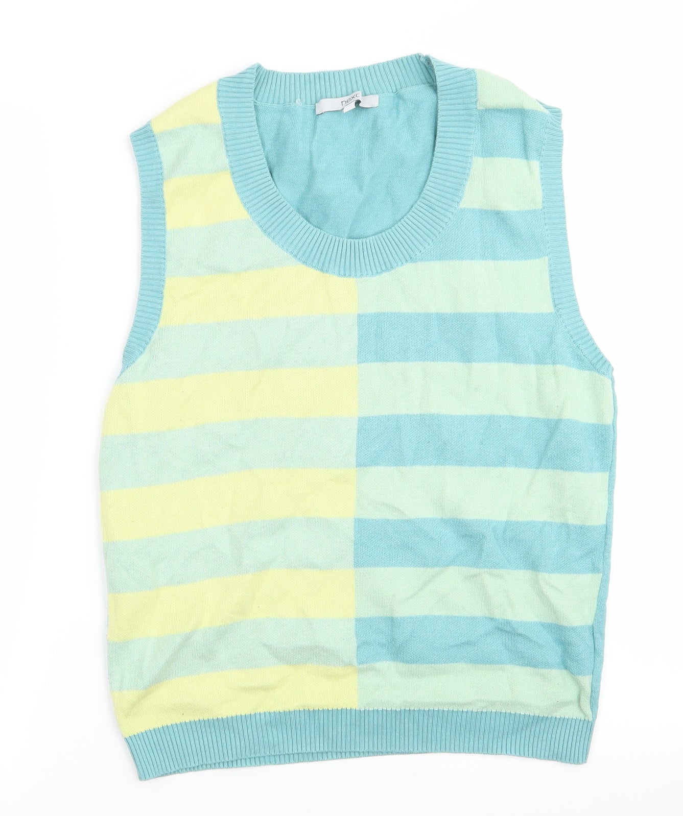 NEXT Mens Green Round Neck Striped Cotton Vest Jumper Size S   - Green & Yellow shades