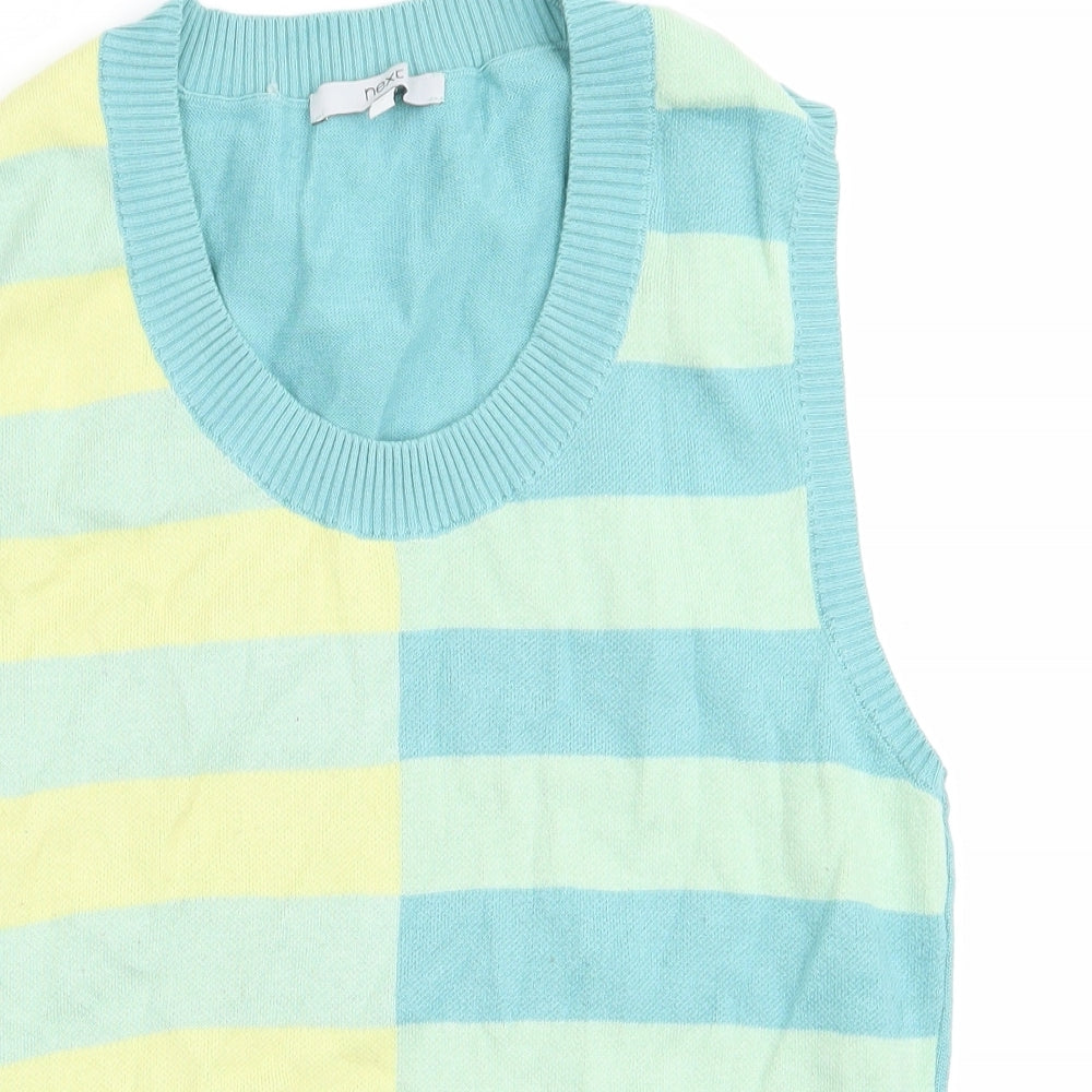 NEXT Mens Green Round Neck Striped Cotton Vest Jumper Size S   - Green & Yellow shades