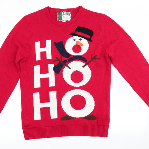 Cedar Wood State Mens Red Round Neck  Acrylic Pullover Jumper Size M   - Snowman HO HO HO