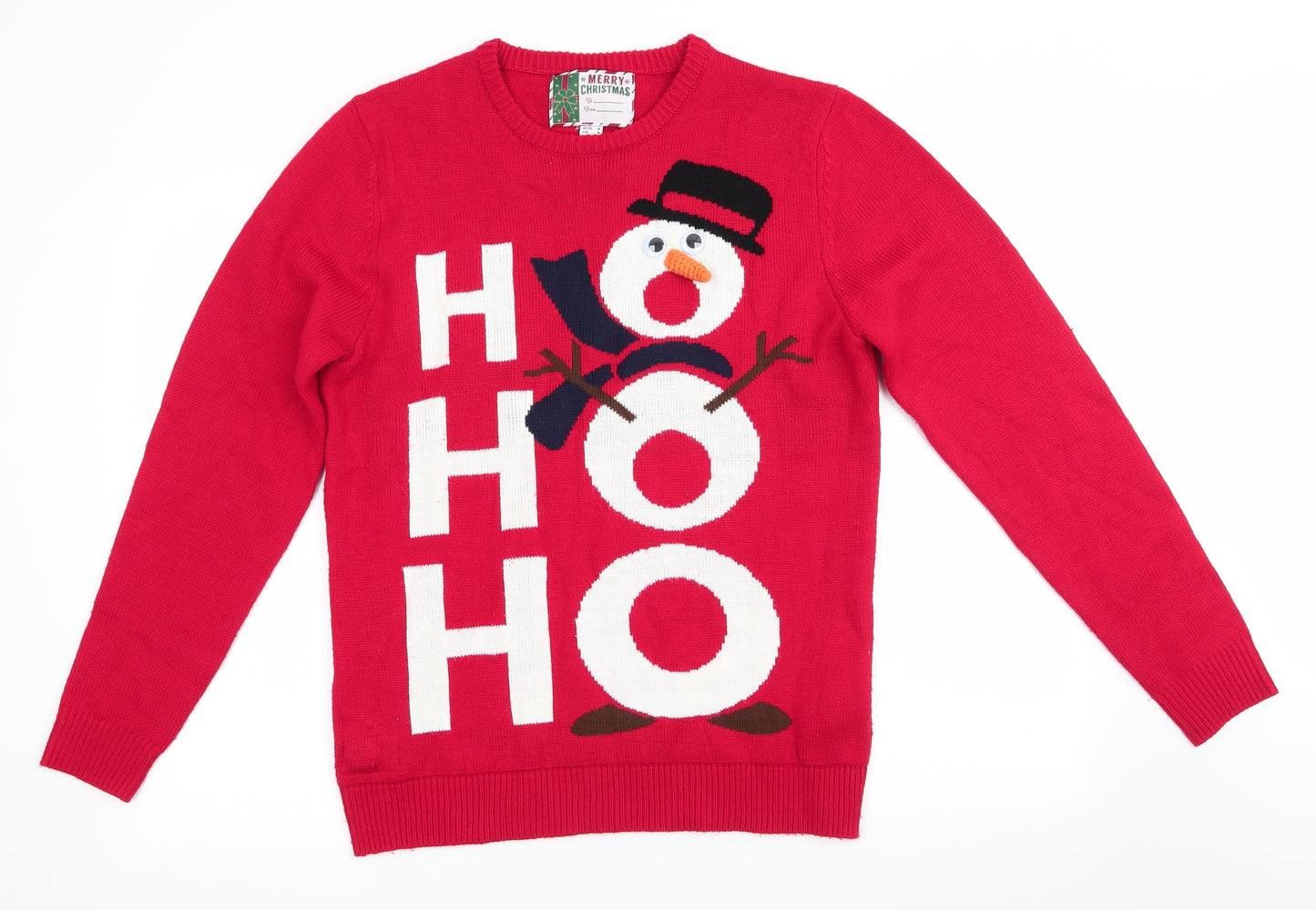 Cedar Wood State Mens Red Round Neck  Acrylic Pullover Jumper Size M   - Snowman HO HO HO