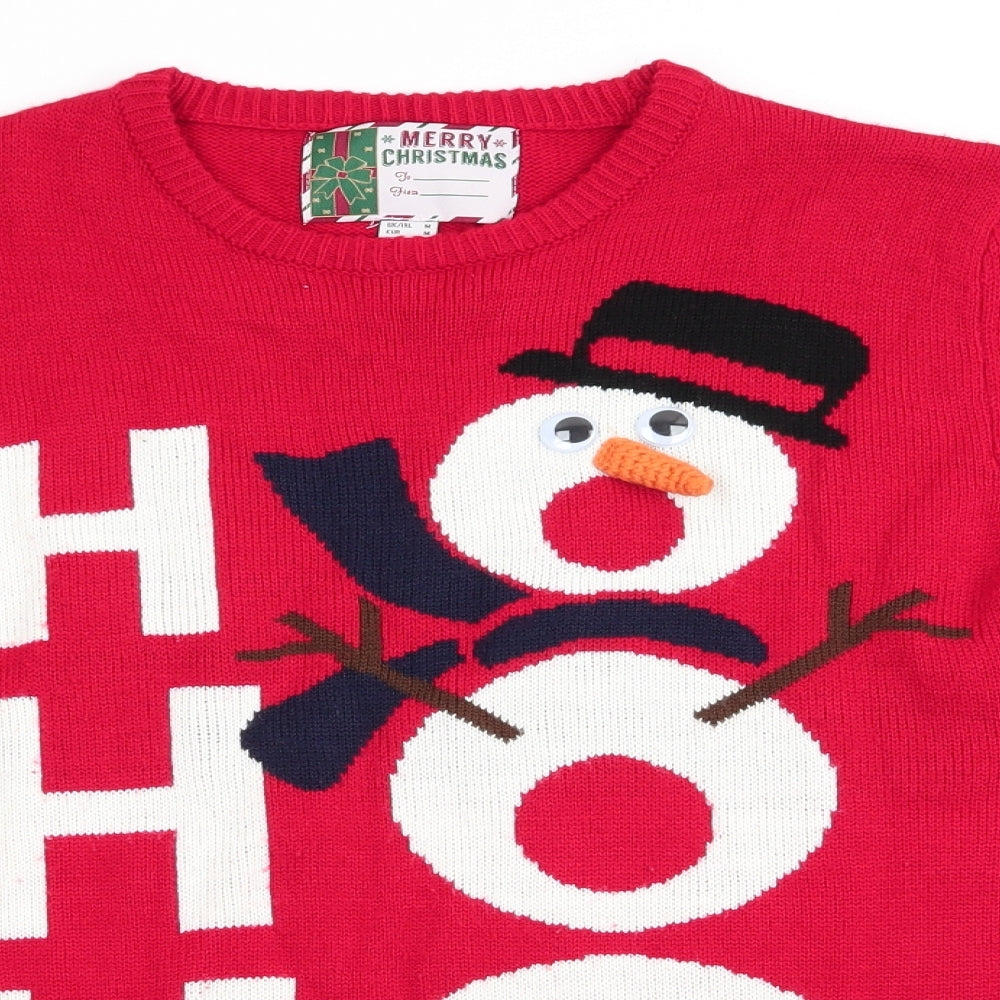 Cedar Wood State Mens Red Round Neck  Acrylic Pullover Jumper Size M   - Snowman HO HO HO