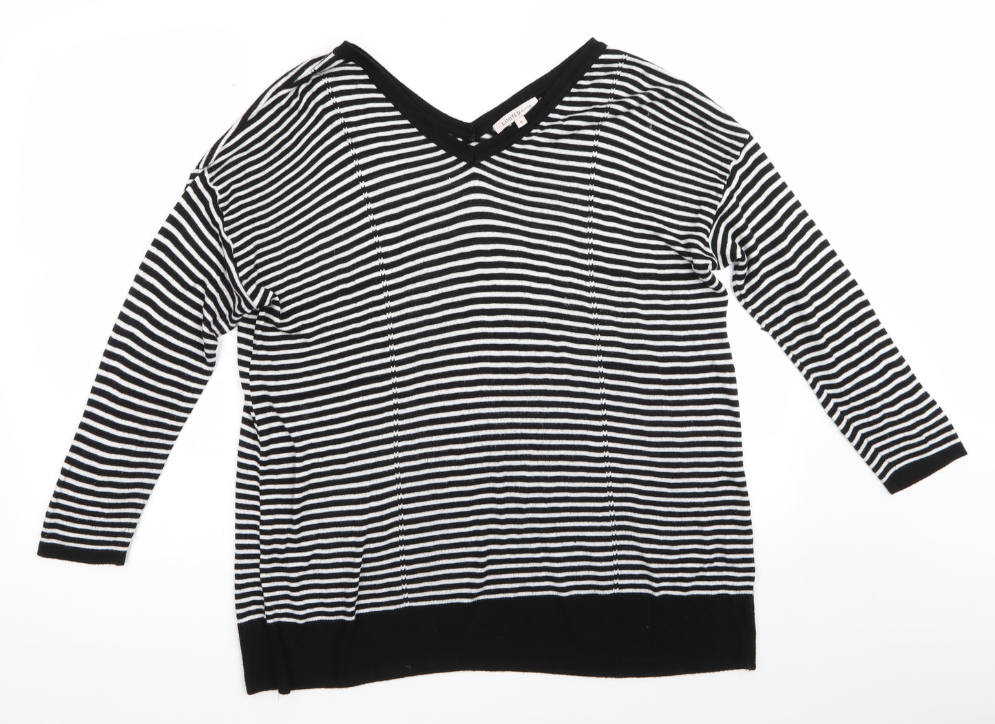 Limited Eddition Womens Black V-Neck Striped  Pullover Jumper Size 16   - V Neck Front & Back