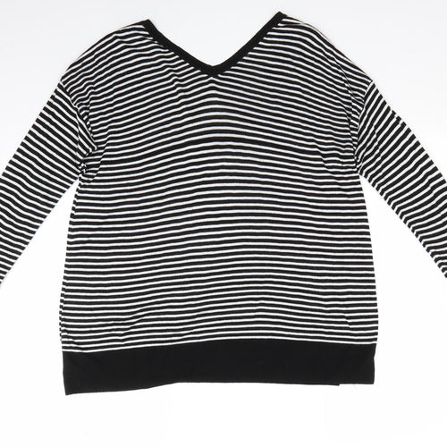 Limited Eddition Womens Black V-Neck Striped  Pullover Jumper Size 16   - V Neck Front & Back