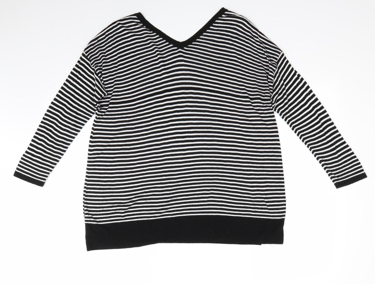 Limited Eddition Womens Black V-Neck Striped  Pullover Jumper Size 16   - V Neck Front & Back