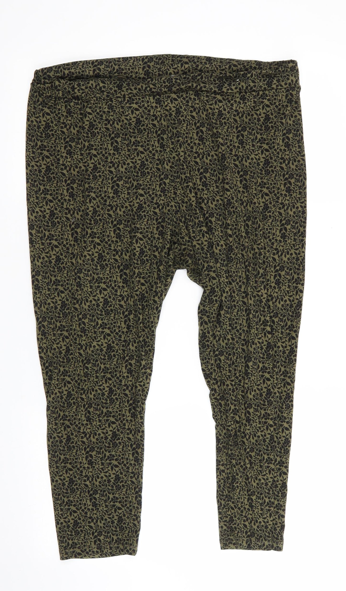TU Womens Green Floral Viscose Cropped Leggings Size 18 L22 in   - Black Flower Print