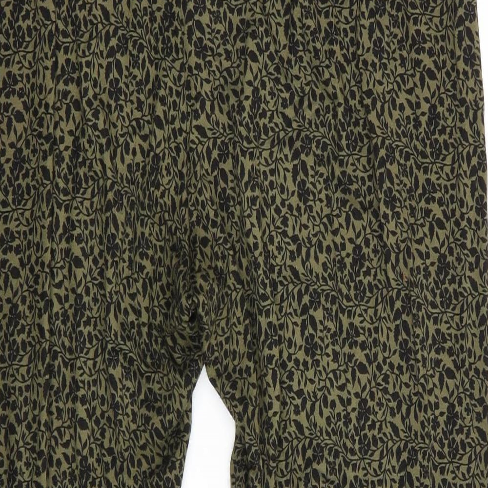TU Womens Green Floral Viscose Cropped Leggings Size 18 L22 in   - Black Flower Print