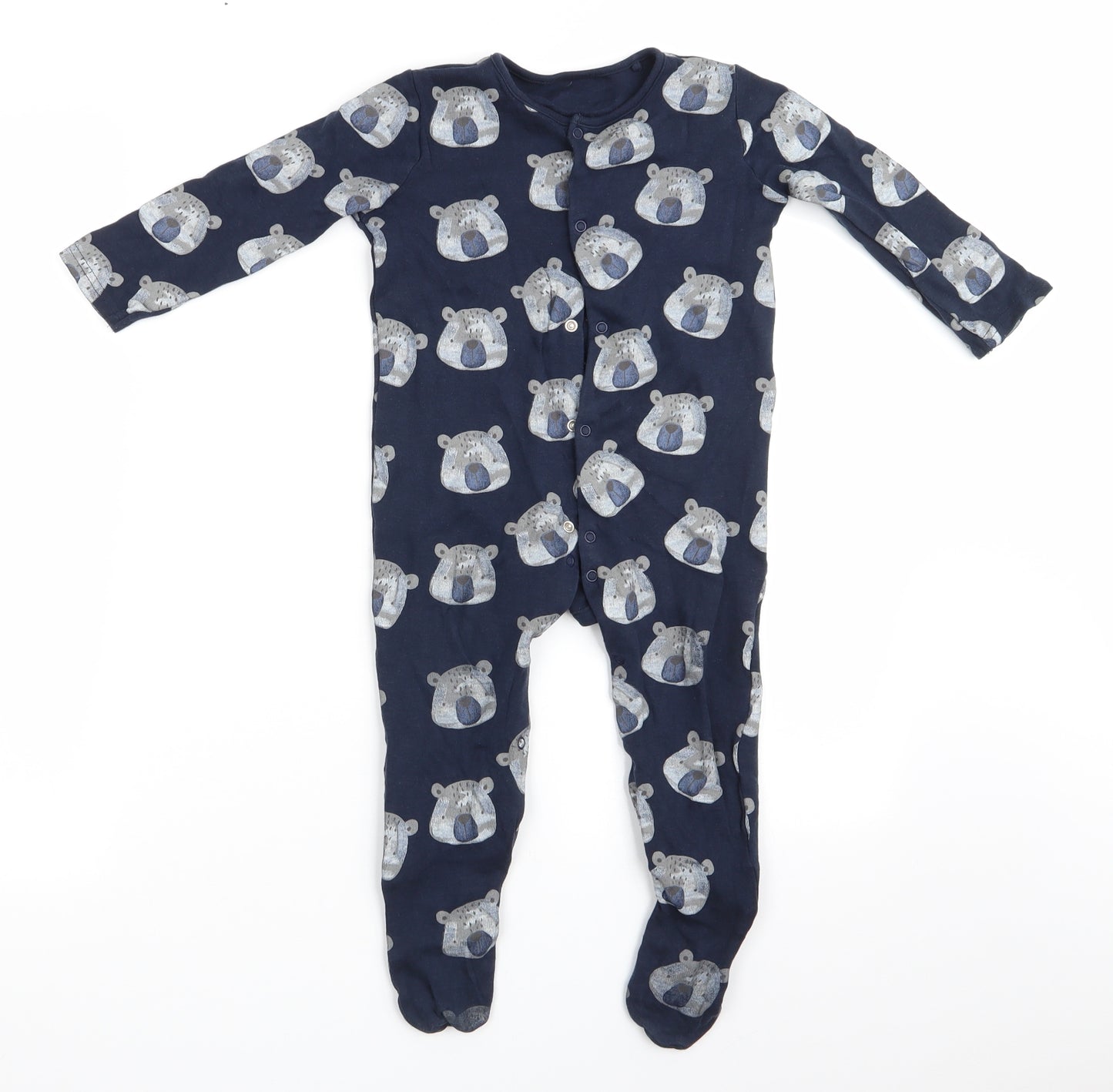 TU Baby Blue Animal Print Cotton Babygrow One-Piece Size 18-24 Months   - Teddy Bear Face