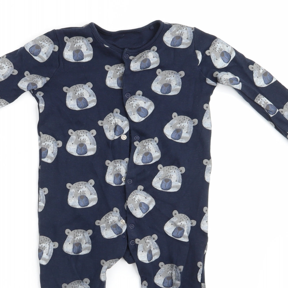 TU Baby Blue Animal Print Cotton Babygrow One-Piece Size 18-24 Months   - Teddy Bear Face