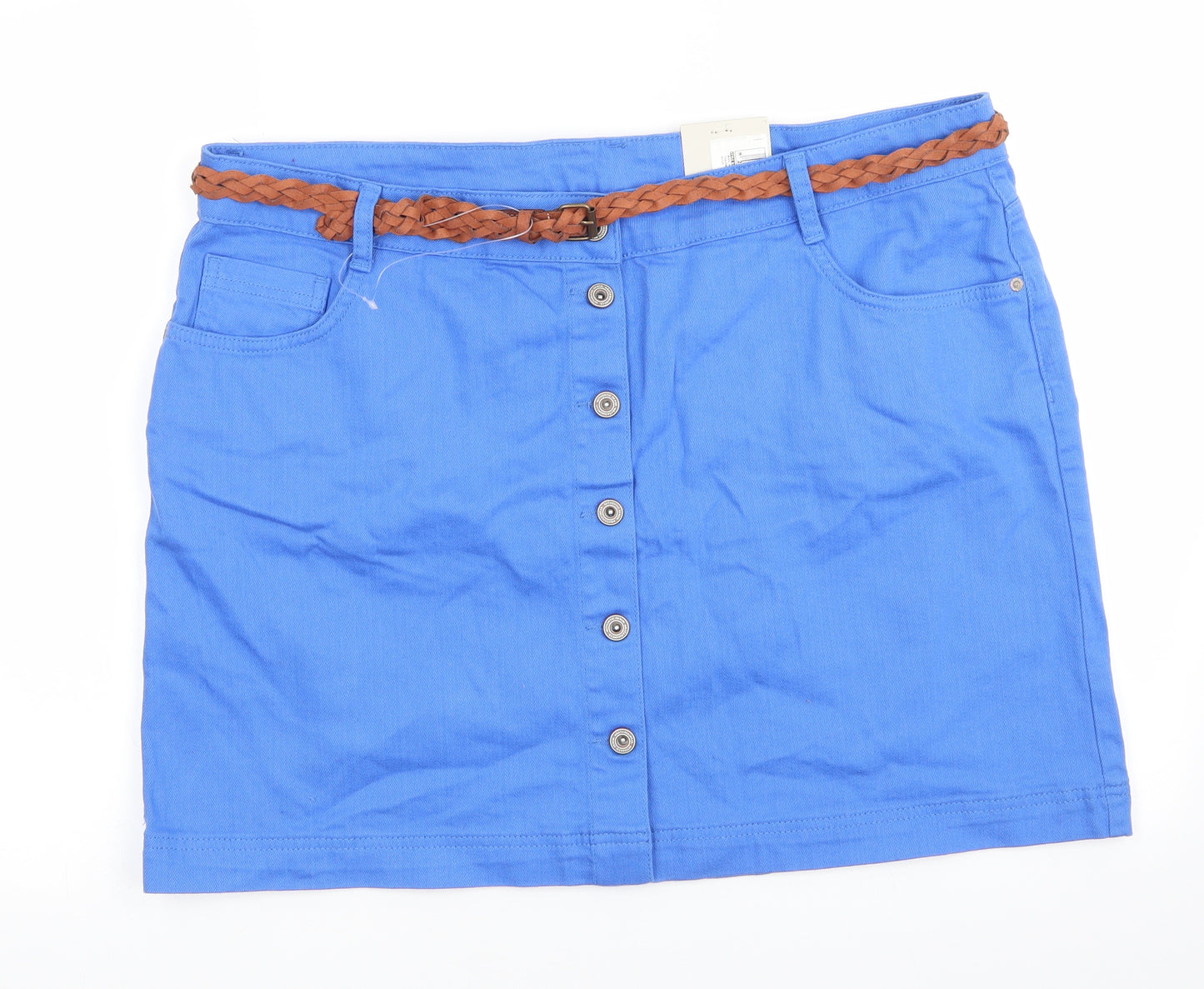 Marks and Spencer Womens Blue  Cotton A-Line Skirt Size 20    - Front Button Up