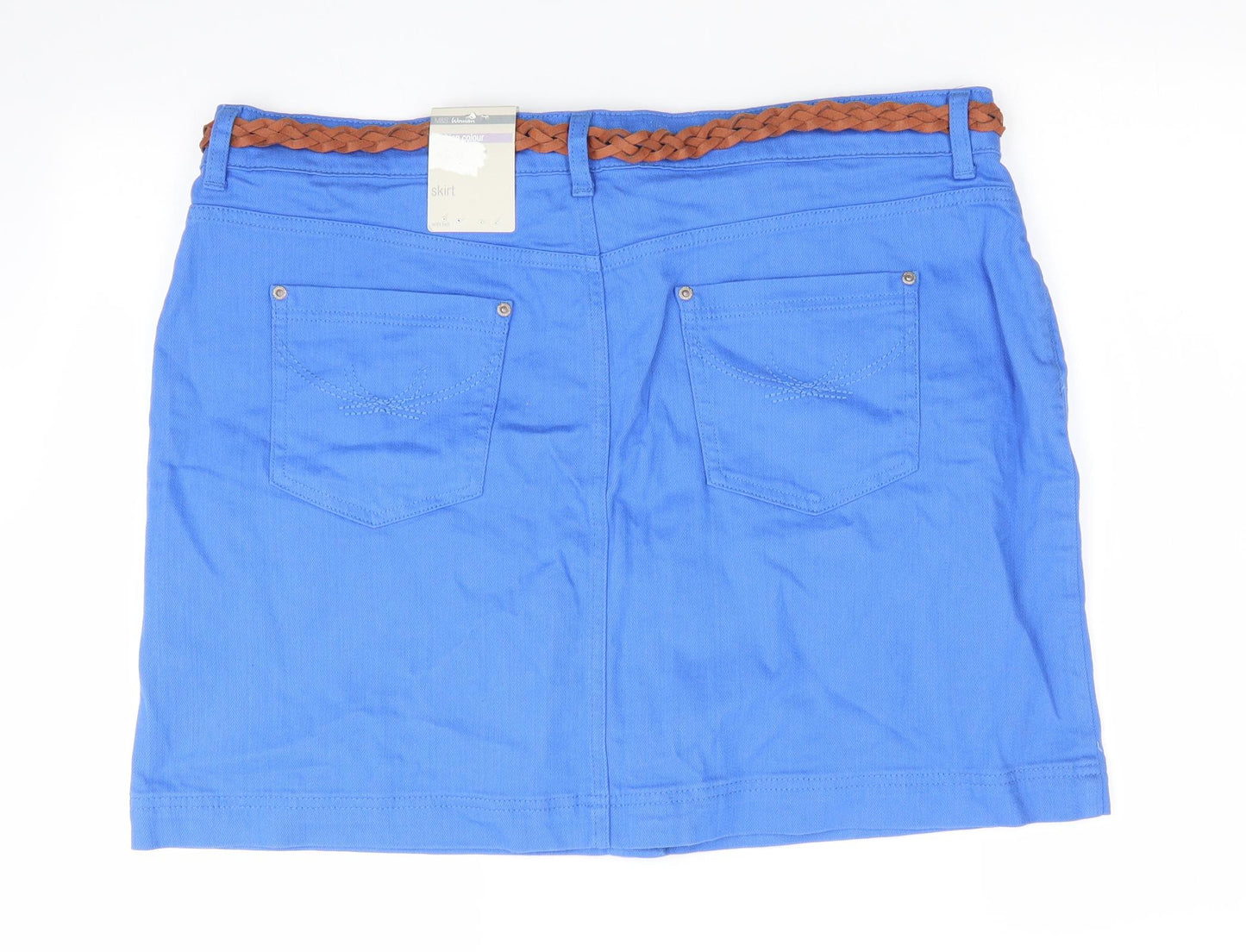 Marks and Spencer Womens Blue  Cotton A-Line Skirt Size 20    - Front Button Up