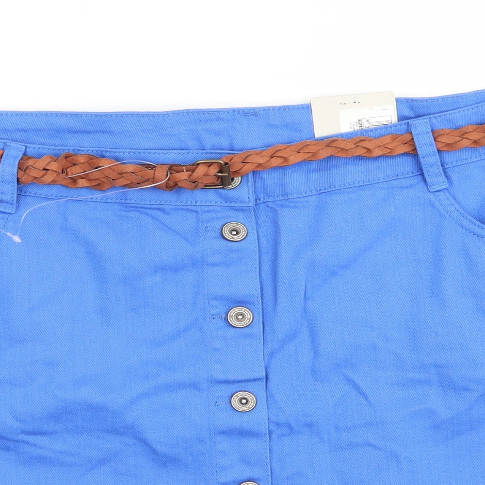 Marks and Spencer Womens Blue  Cotton A-Line Skirt Size 20    - Front Button Up