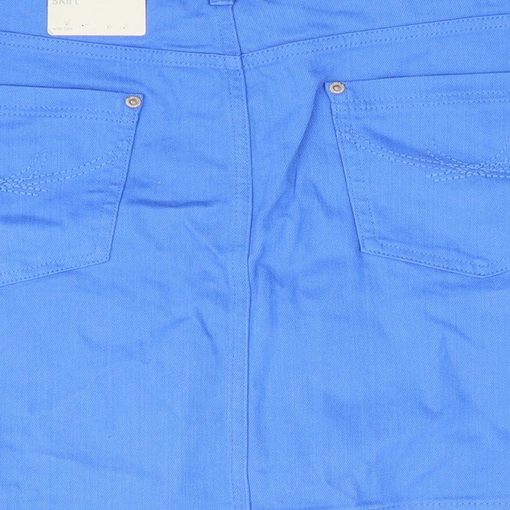 Marks and Spencer Womens Blue  Cotton A-Line Skirt Size 20    - Front Button Up