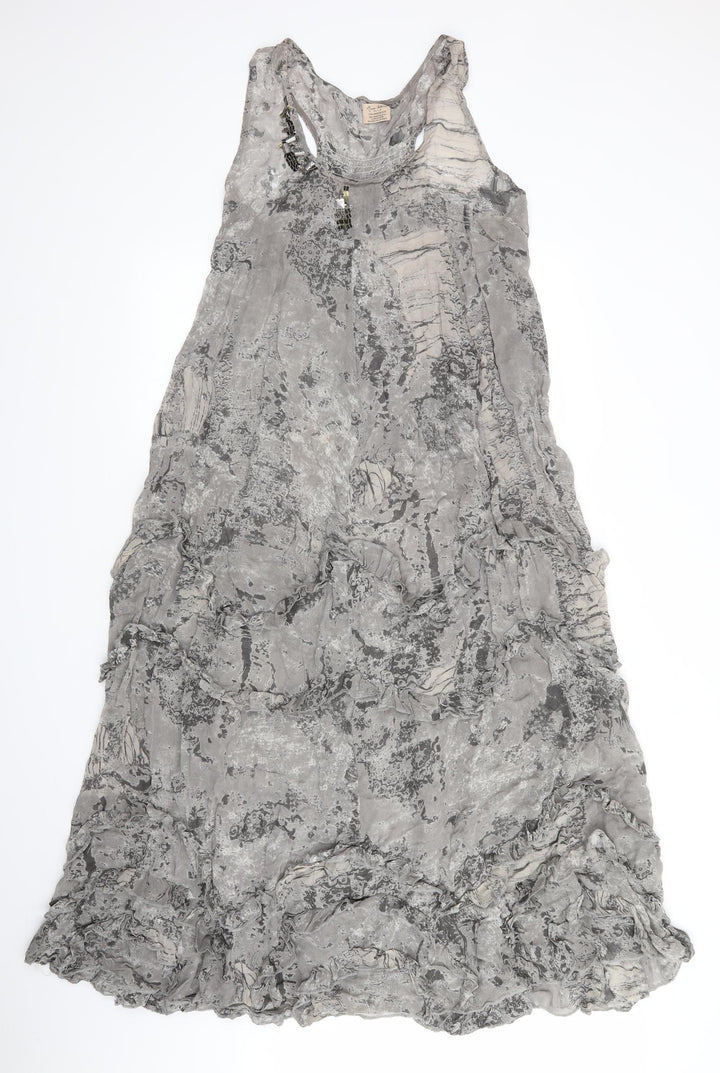 River Island Womens Grey Fit & Flare Scoop Neck - Ruffled Sections Abstract Print