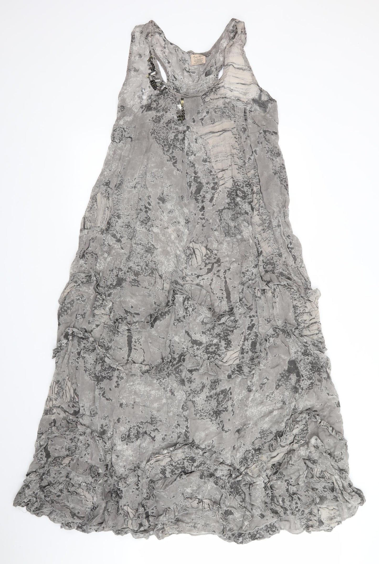 River Island Womens Grey   Fit & Flare    Scoop Neck  - Ruffled Sections Abstract Print