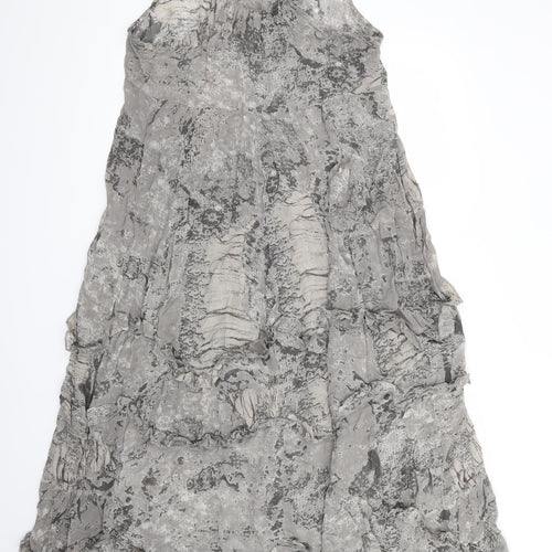 River Island Womens Grey   Fit & Flare    Scoop Neck  - Ruffled Sections Abstract Print