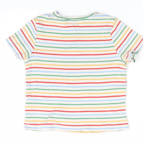Cat Kids Boys Multicoloured Striped Cotton Basic T-Shirt Size 3-4 Years Round Neck  - Orange Yellow Green Blue
