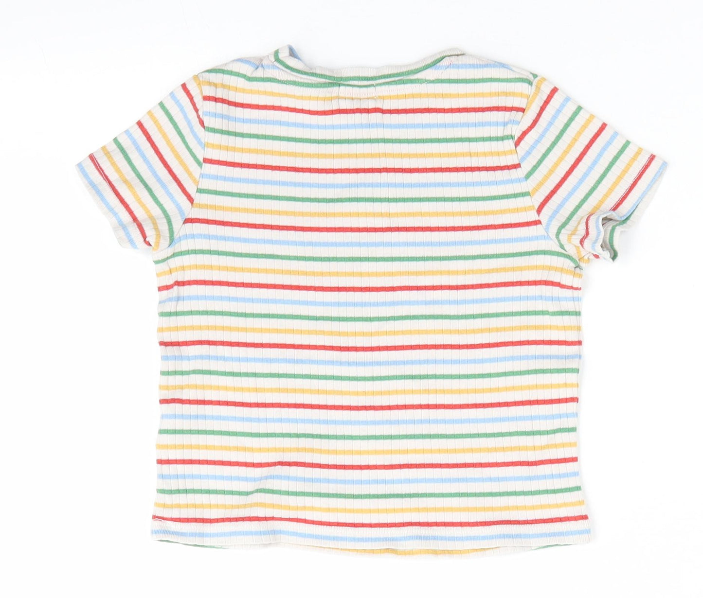 Cat Kids Boys Multicoloured Striped Cotton Basic T-Shirt Size 3-4 Years Round Neck  - Orange Yellow Green Blue