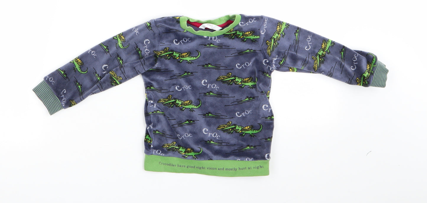 Marks and Spencer Boys Blue Animal Print Polyester  Pyjama Top Size 18-24 Months   - Crocodile print