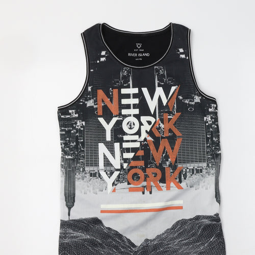 River Island Girls Black  Cotton Basic Tank Size 11-12 Years Crew Neck  - NYC