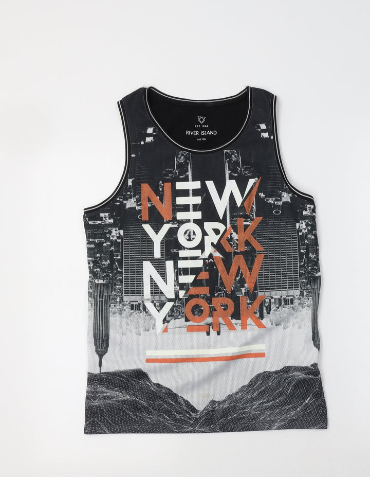 River Island Girls Black Cotton Basic Tank Size 11-12 Years Crew Neck - NYC