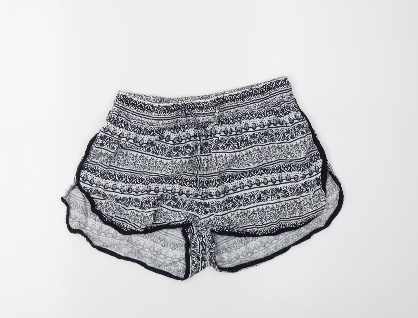 Primark Womens Blue Geometric Viscose Bermuda Shorts Size 8 L3 in Regular
