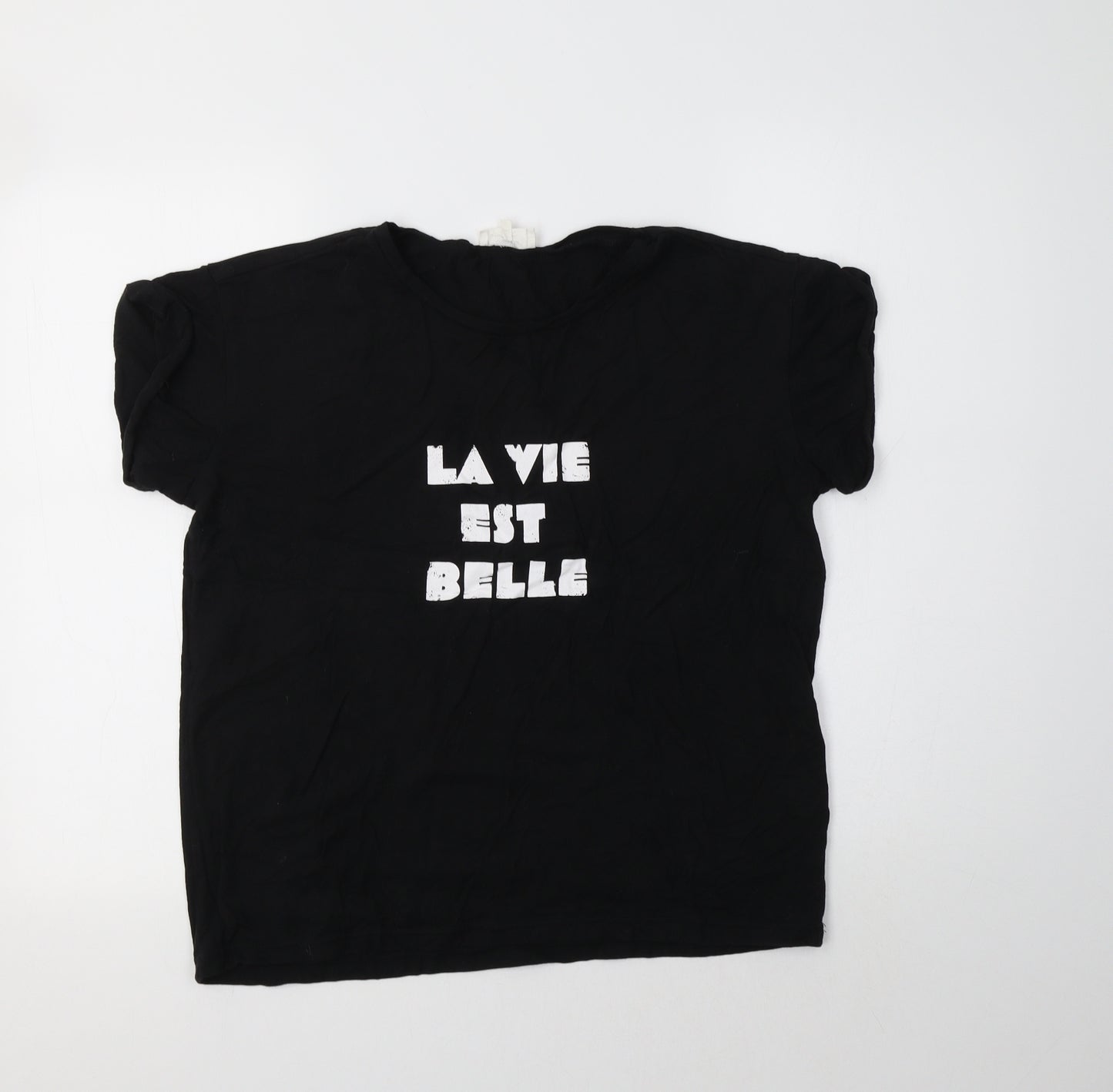 Grace & Milla Womens Black  Cotton Basic T-Shirt Size L Crew Neck