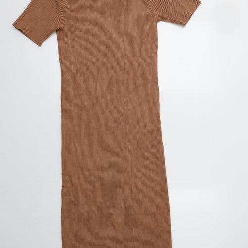 Primark Womens Brown  Viscose Bodycon  Size M  Collared
