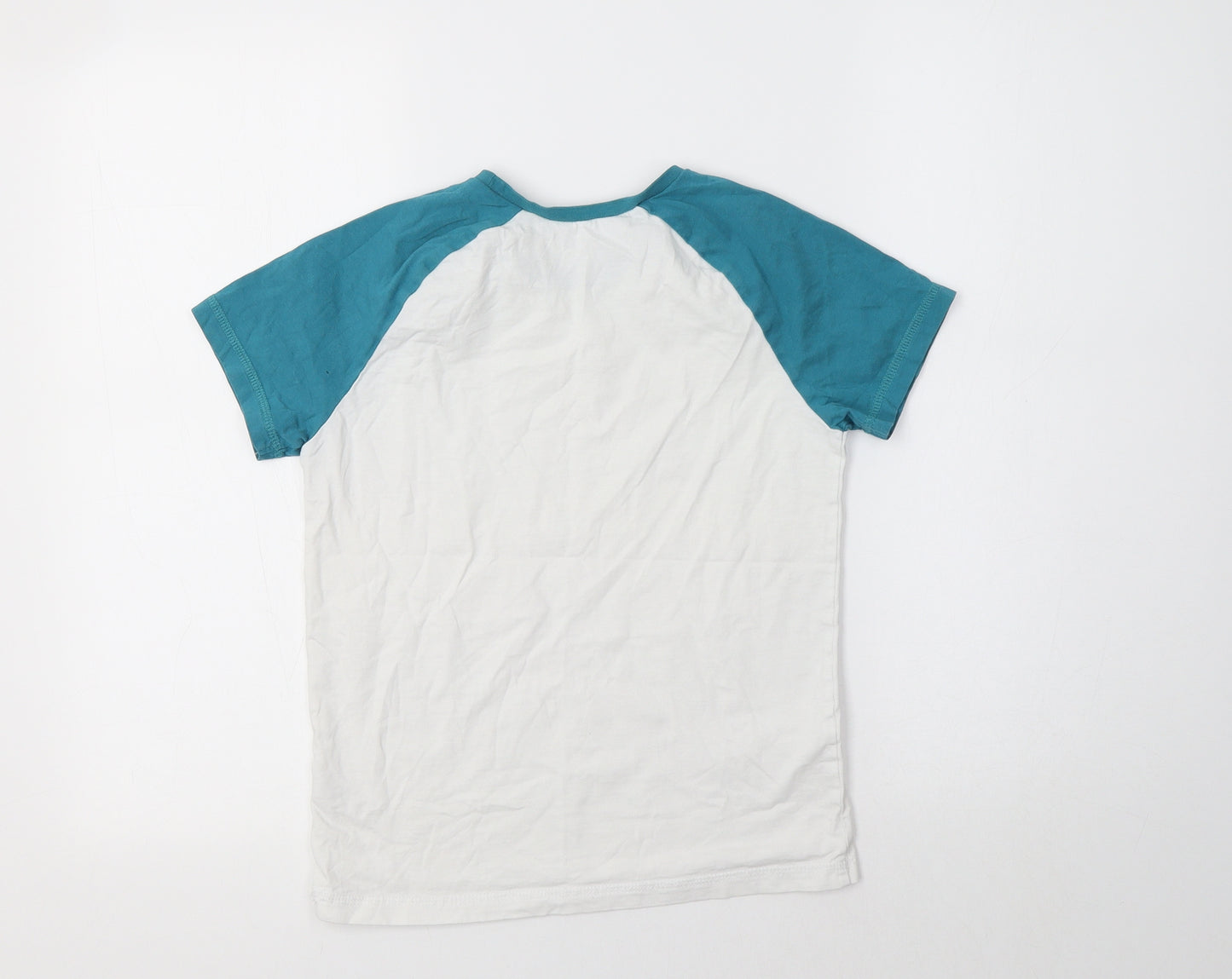 George Boys White Colourblock Cotton Basic T-Shirt Size 11-12 Years Crew Neck
