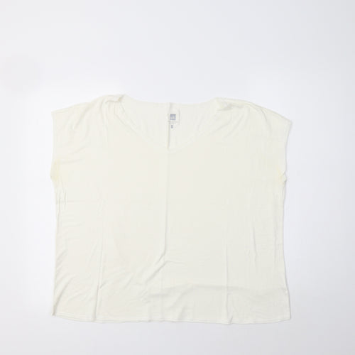 Anne Kanner Womens Ivory  Viscose Basic Blouse Size L V-Neck