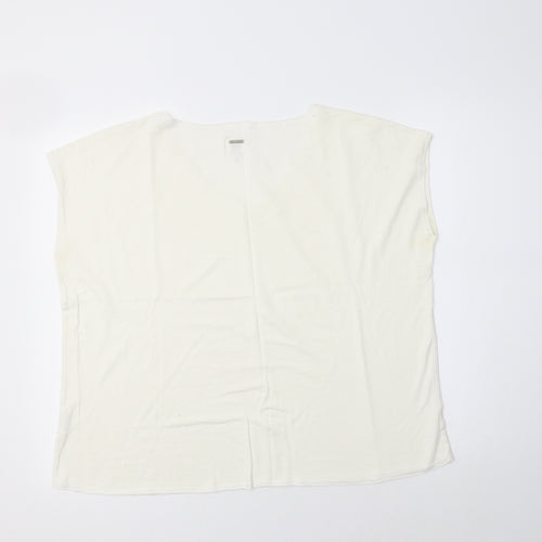 Anne Kanner Womens Ivory  Viscose Basic Blouse Size L V-Neck