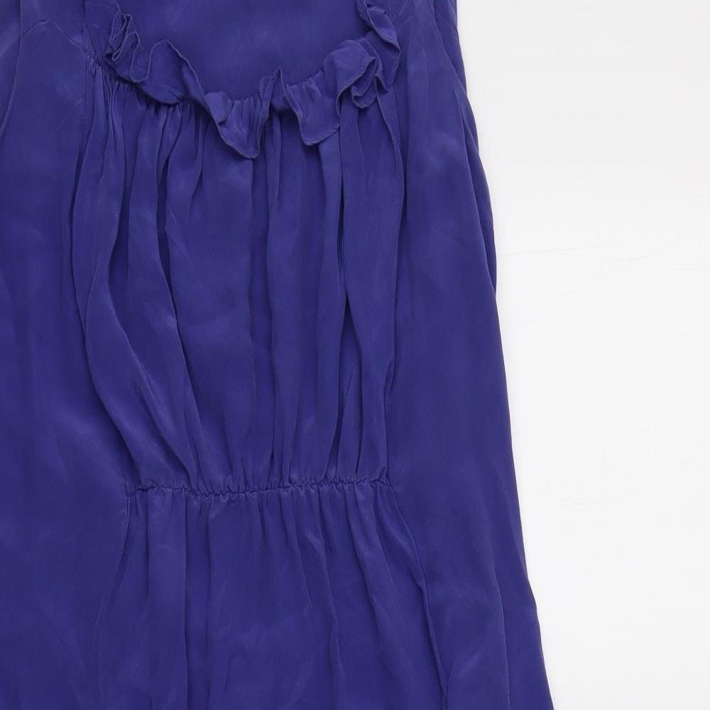 Topshop Womens Blue  Silk A-Line  Size 14  Round Neck