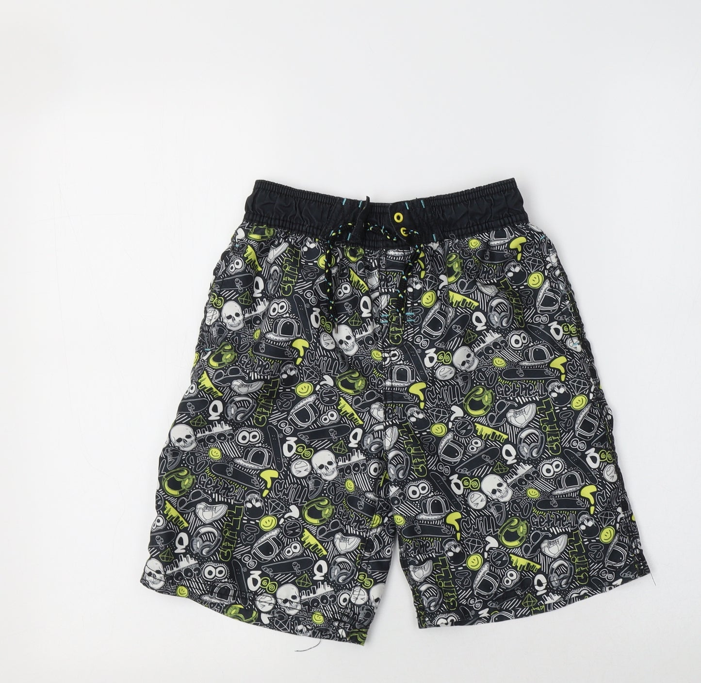 George Boys Black Geometric Polyester Bermuda Shorts Size 9-10 Years  Regular  - Skull Print