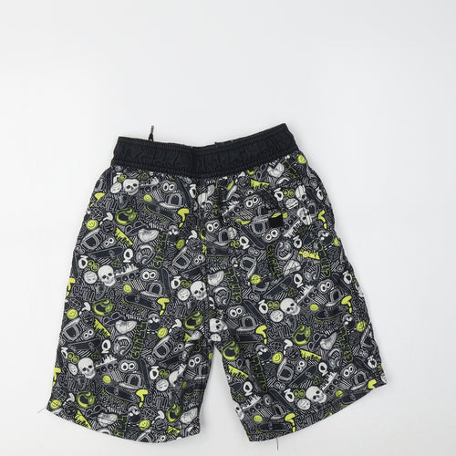 George Boys Black Geometric Polyester Bermuda Shorts Size 9-10 Years  Regular  - Skull Print