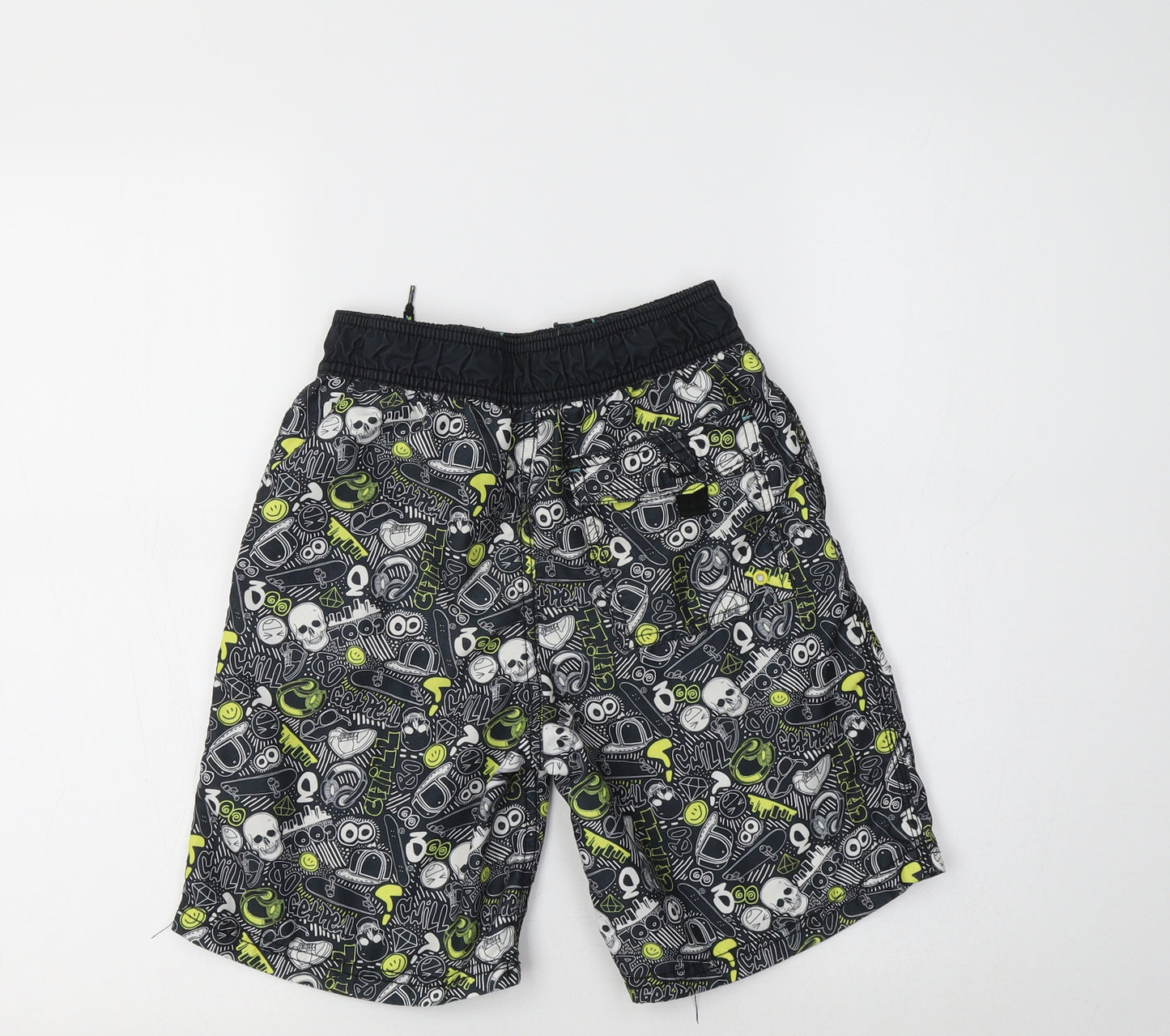 George Boys Black Geometric Polyester Bermuda Shorts Size 9-10 Years  Regular  - Skull Print