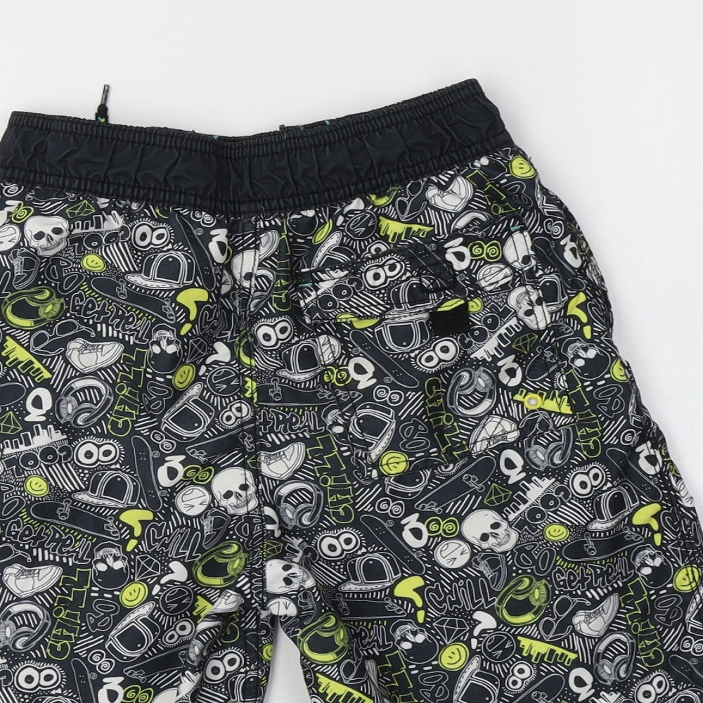 George Boys Black Geometric Polyester Bermuda Shorts Size 9-10 Years  Regular  - Skull Print