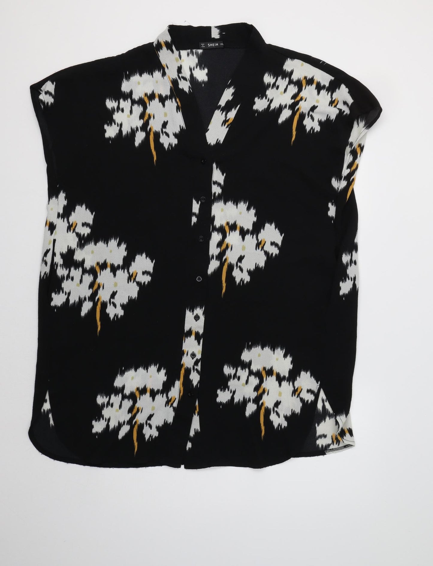 SheIn Womens Black Floral Polyester Tunic Blouse Size XL V-Neck