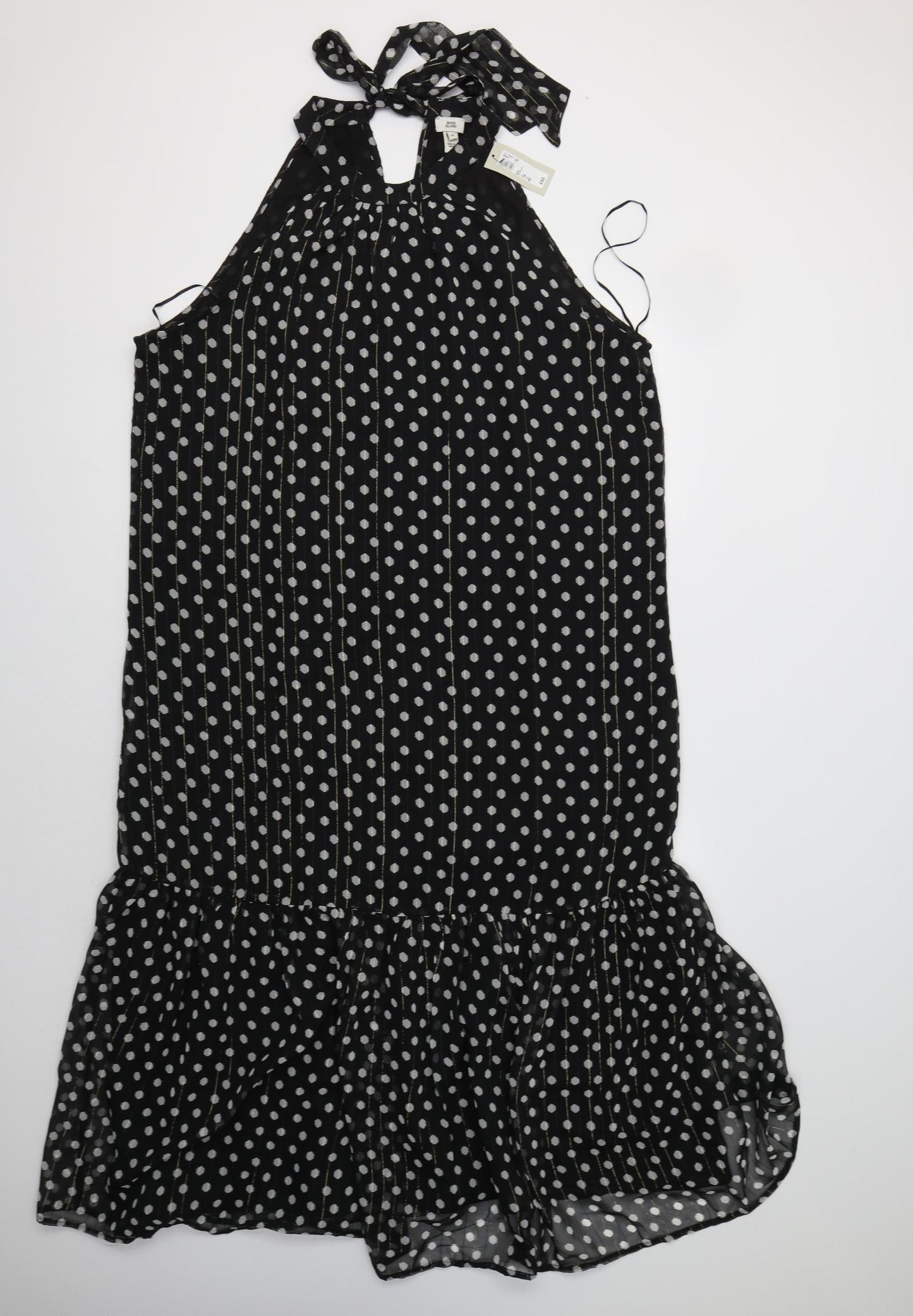 River Island Womens Black Polka Dot Polyester Maxi  Size 16  Halter