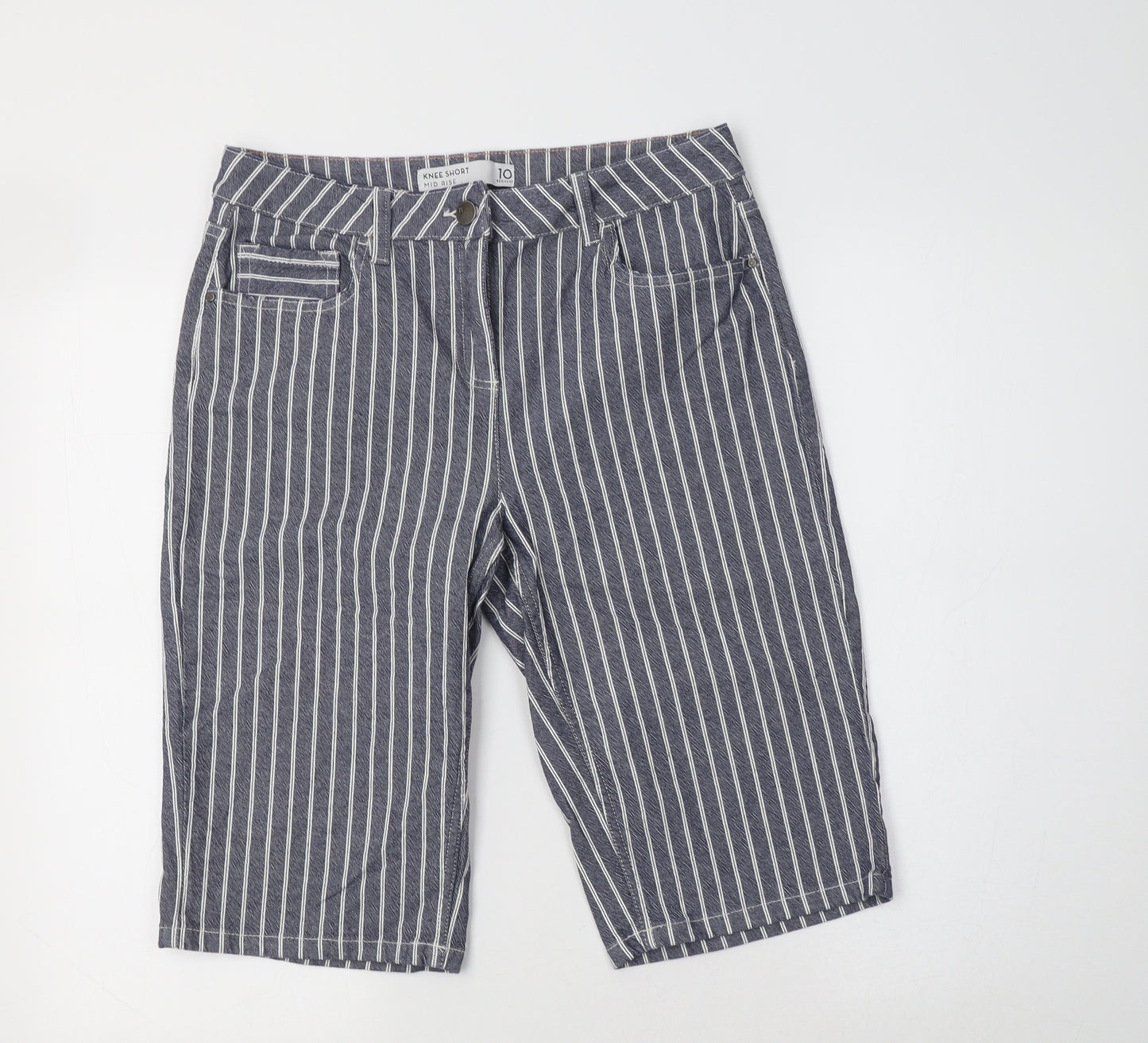 NEXT Womens Blue Striped Cotton Chino Shorts Size 10 L14 in Regular