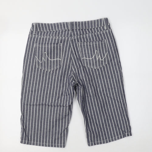 NEXT Womens Blue Striped Cotton Chino Shorts Size 10 L14 in Regular