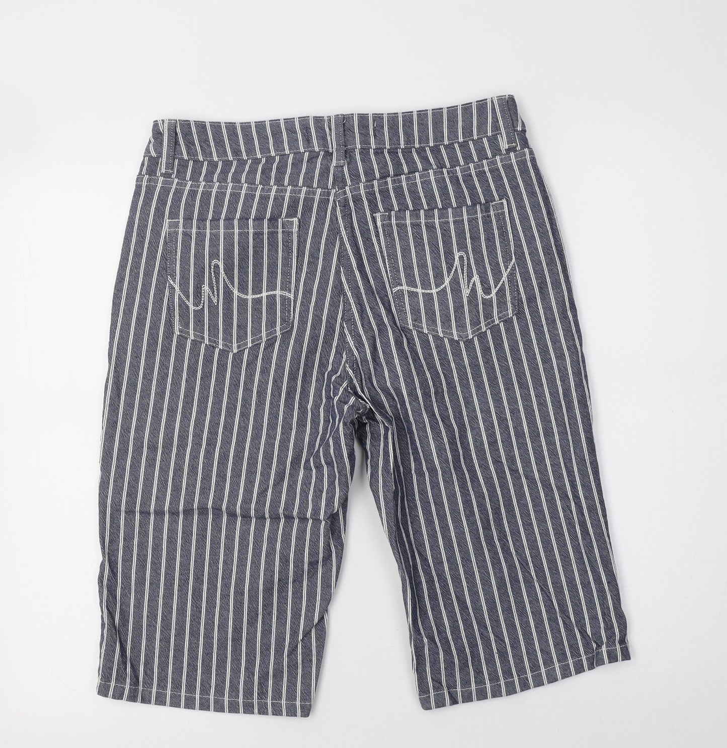 NEXT Womens Blue Striped Cotton Chino Shorts Size 10 L14 in Regular