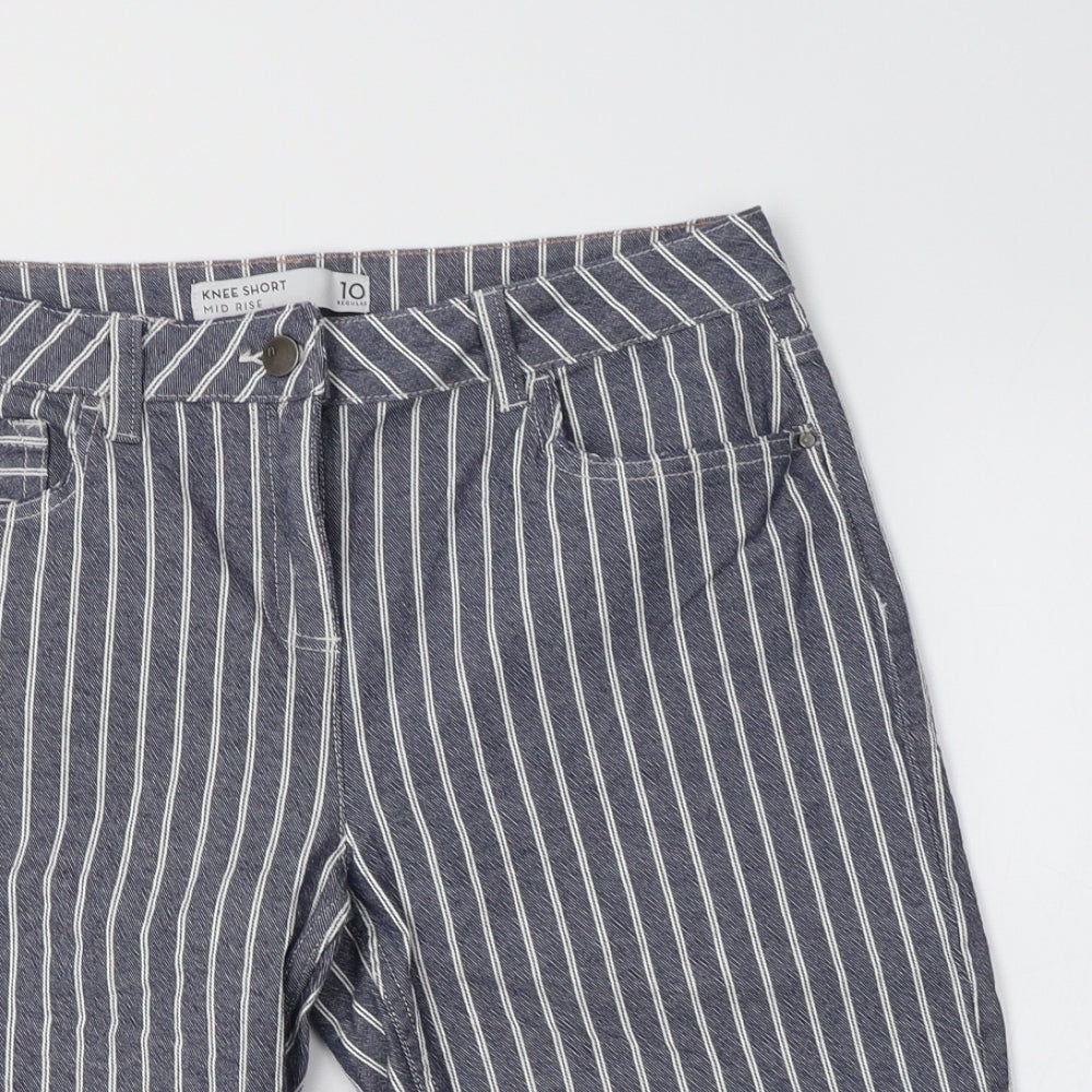 NEXT Womens Blue Striped Cotton Chino Shorts Size 10 L14 in Regular