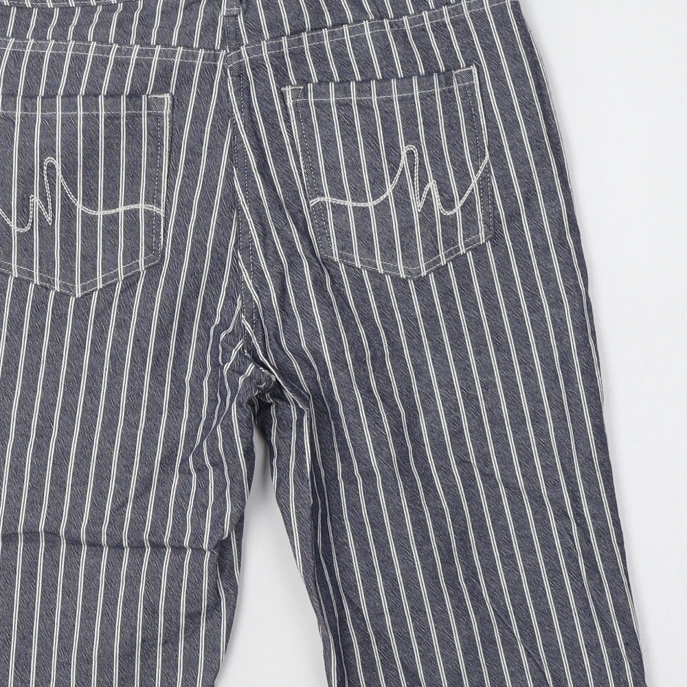 NEXT Womens Blue Striped Cotton Chino Shorts Size 10 L14 in Regular