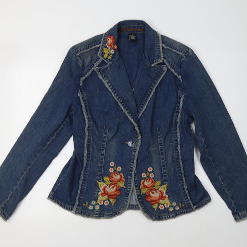 Preworn Womens Blue Floral  Jacket Coatigan Size XL