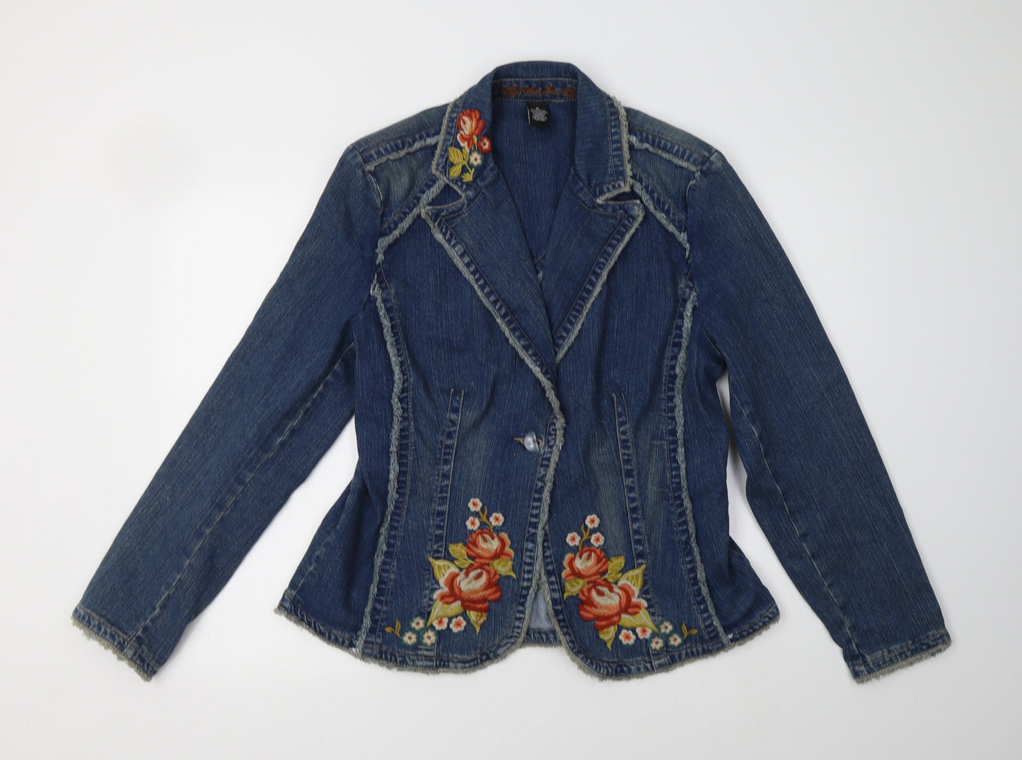 Preworn Womens Blue Floral  Jacket Coatigan Size XL