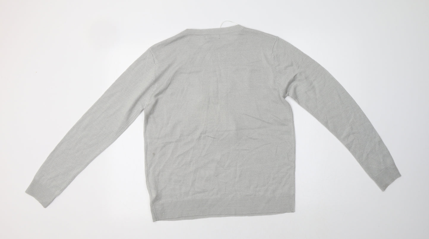 Primark Womens Grey Crew Neck  Acrylic Pullover Jumper Size S   - Polar Bear Christmas