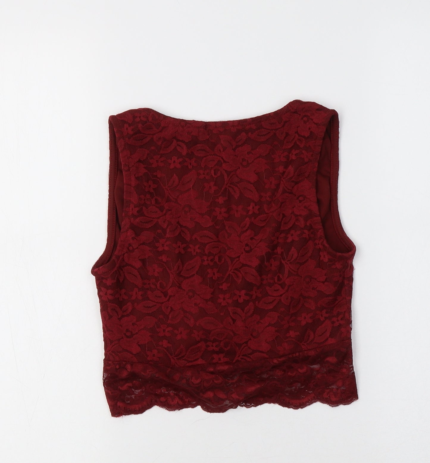 Boohoo Womens Red Floral Polyester Cropped T-Shirt Size 6 V-Neck