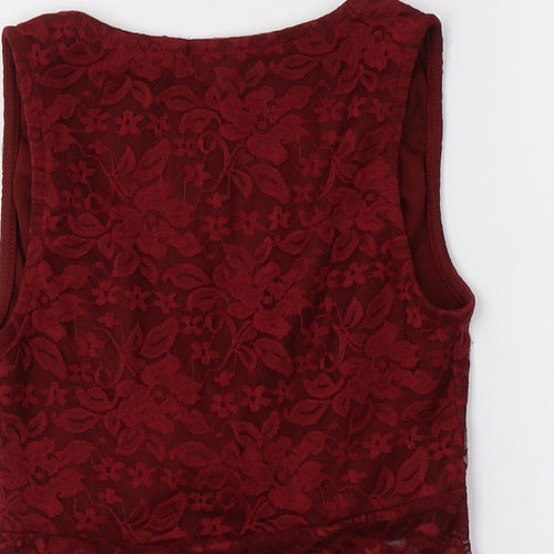 Boohoo Womens Red Floral Polyester Cropped T-Shirt Size 6 V-Neck