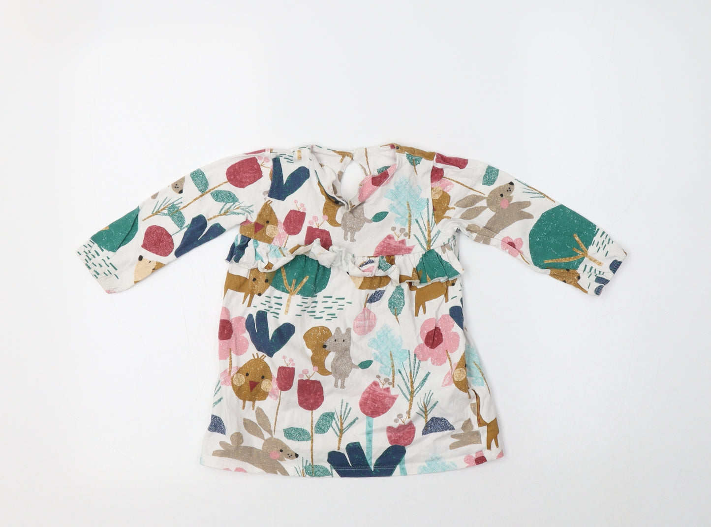 M&S Baby Multicoloured Geometric Cotton A-Line  Size 12-18 Months  Collared  - Forest Animals