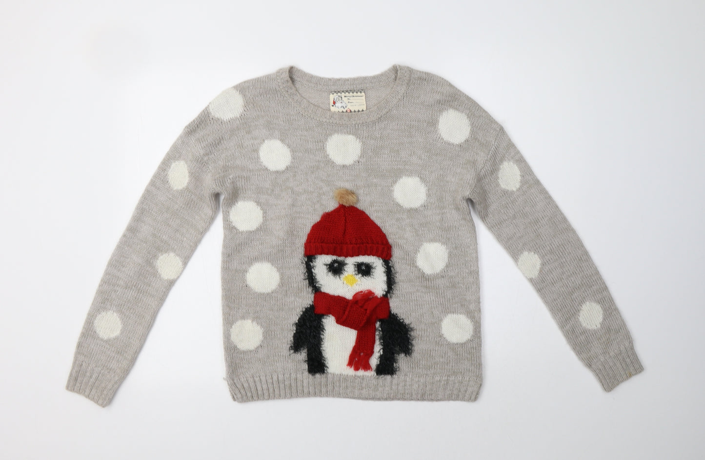 New Look Womens Grey Crew Neck Polka Dot  Pullover Jumper Size 12   - Christmas Jumper